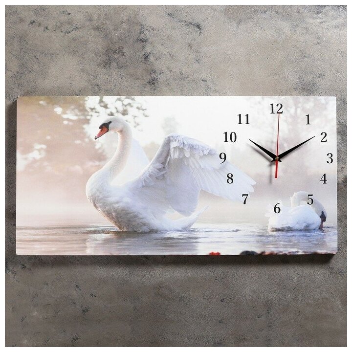 Часы-картина настенные, серия: Животный мир, "Белый лебедь", 40 х 76 см 2045194