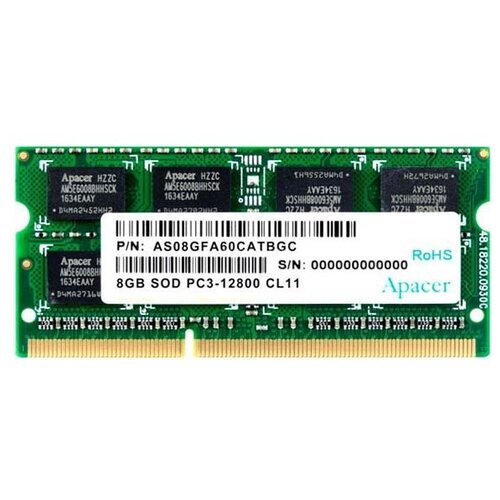 Модуль памяти SODIMM DDR3 8GB Apacer DS08G2KKAM AS08GFA60CATBGC PC3-12800 1600MHz 2Rx8 CL11 204-pin 15V 132100₽