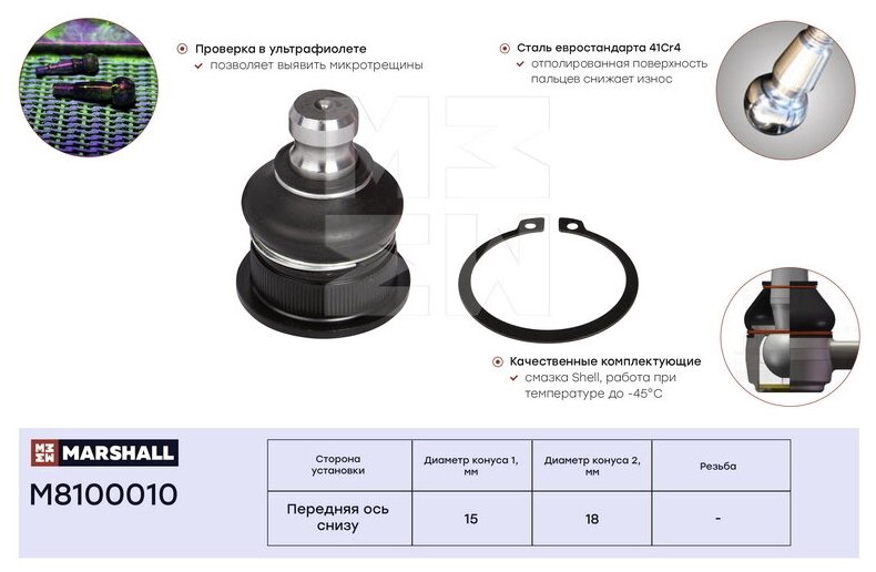 Опора шаровая MARSHALL M8100010 для Lada Largus, Renault Clio / Logan / Megane / Sandero / Scenic // кросс-номер TRW JBJ721