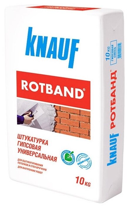Изображение КНАУФ Ротбанд штукатурка гипсовая универсальная (10кг) / KNAUF Rotband штукатурка гипсовая для потолков и стен (10кг)