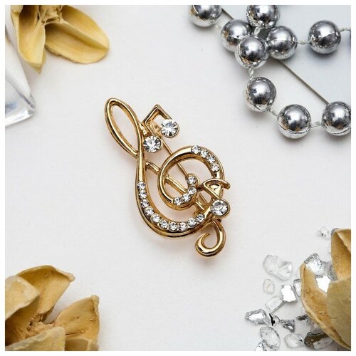 фото Queen fair брошь "скрипичный ключ" и нотки, цвет белый в золоте