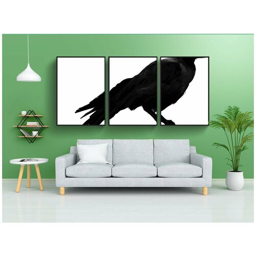 фото Набор модулных постеров для интерьера "ворона, домашняя ворона, ворон" 60x90 см. в тубусе, без рамки lotsprints