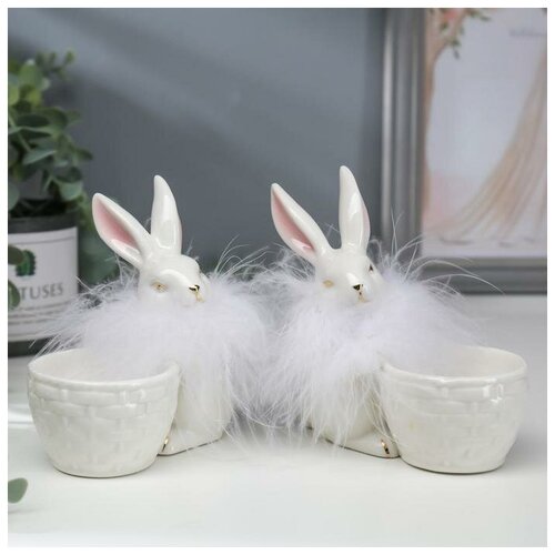 фото Сувенир керамика подставка "белый кролик с корзинкой" микс 10,7х6,2х11,5 см mikimarket