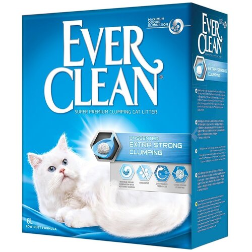Наполнитель для кошек без ароматизатора Ever Clean Extra Strong Clumping Unscented, голубая полоска, 6 л