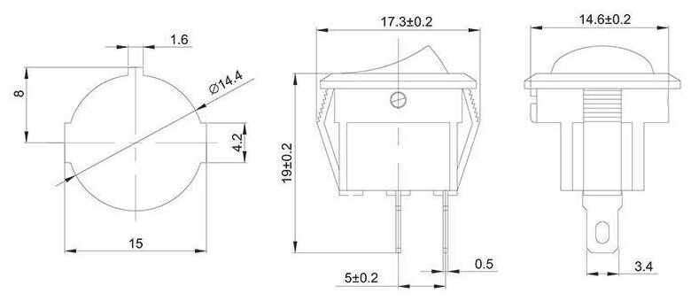 Выключатель клавишный 250В 6А (2с) ON-OFF круглый черн. Micro (RWB-105; SC-214) Rexant 36-2510