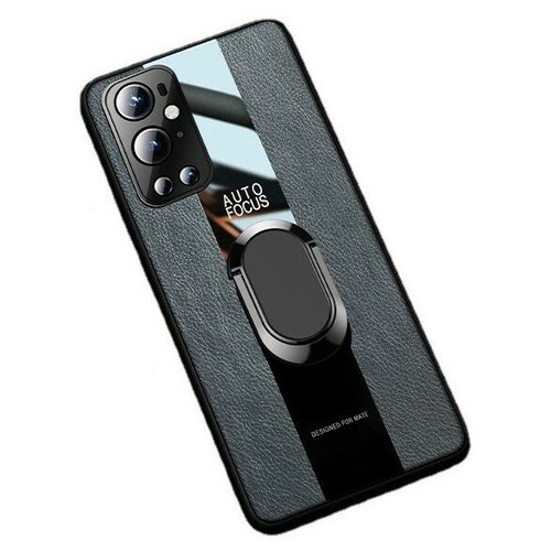 Чехол-накладка MyPads для OnePlus 9R из качественного силикона с дизайном под кожу со стеклянной вставкой черная