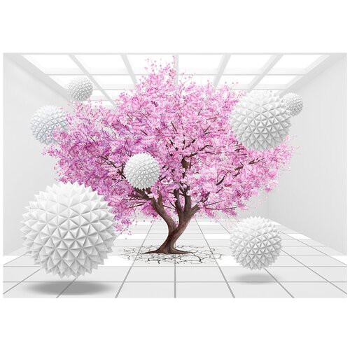 Древо жизни розовое - Виниловые фотообои, (211х150 см) древо жизни 3d барельеф виниловые фотообои 211х150 см