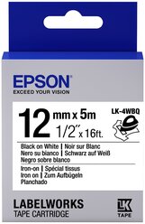 Картридж EPSON с лентой LK-4WBQ (лента термоклейкая Iron on 12мм, Бел./Черн C53S654024