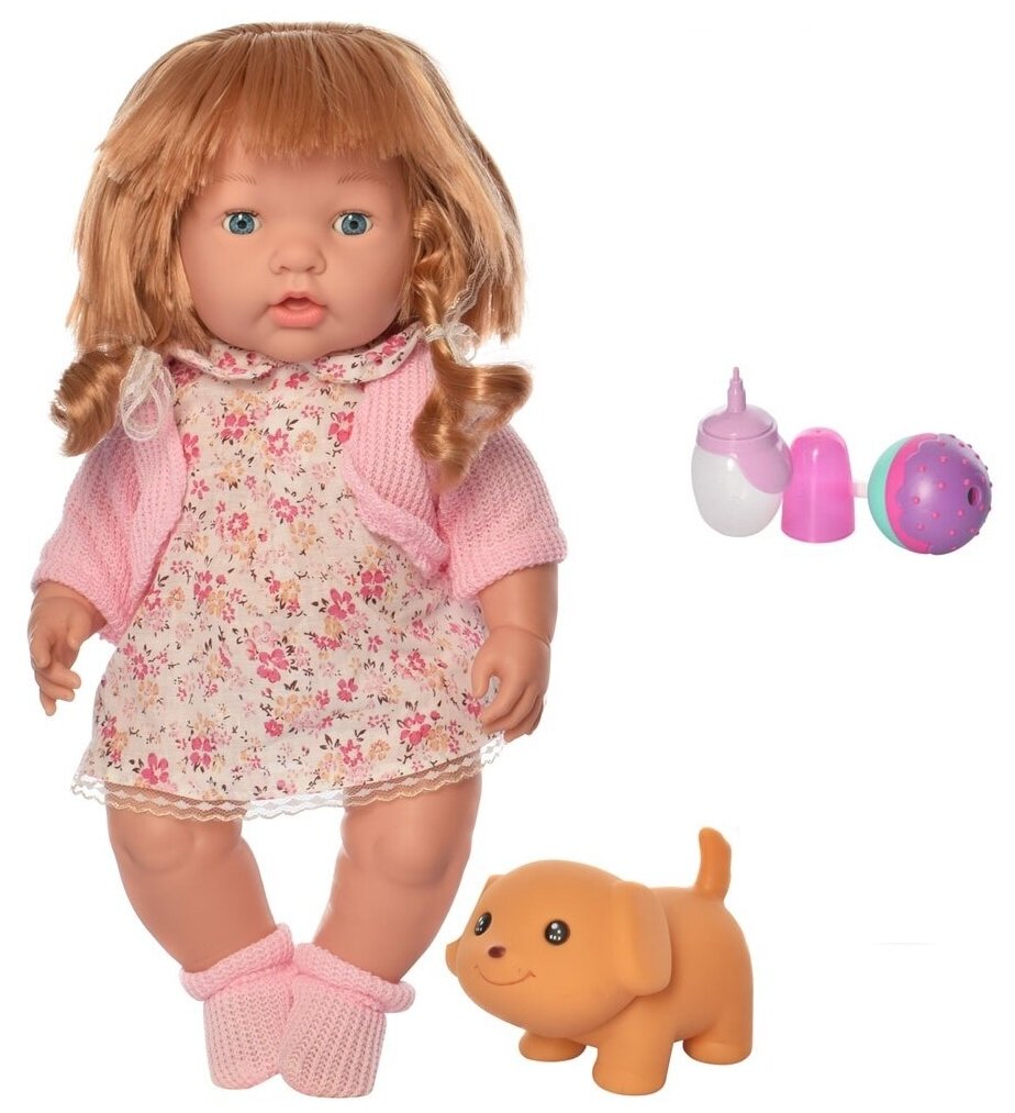 Пупс Junfa "Baby Ardana", 40 см, в платье и розовой кофточке, с аксессуарами, в коробке (WJ-C0020)