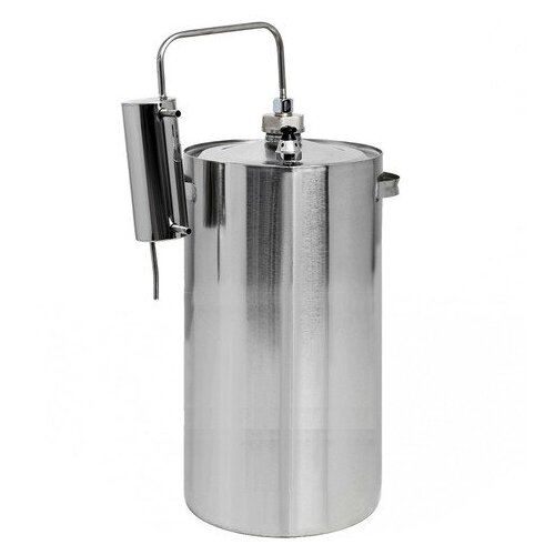Дистиллятор эконом из нержавеющей стали Первач 20л h64см охладитель проточный узел автоматического сброса избыточного давления не съемная крышка силиконовый шланг спиртометр Россия 1493500₽