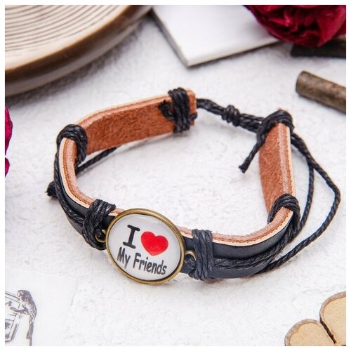 фото Браслет кожа "новый день" i love my friends, цвет чёрно-белый, d=8 см queen fair