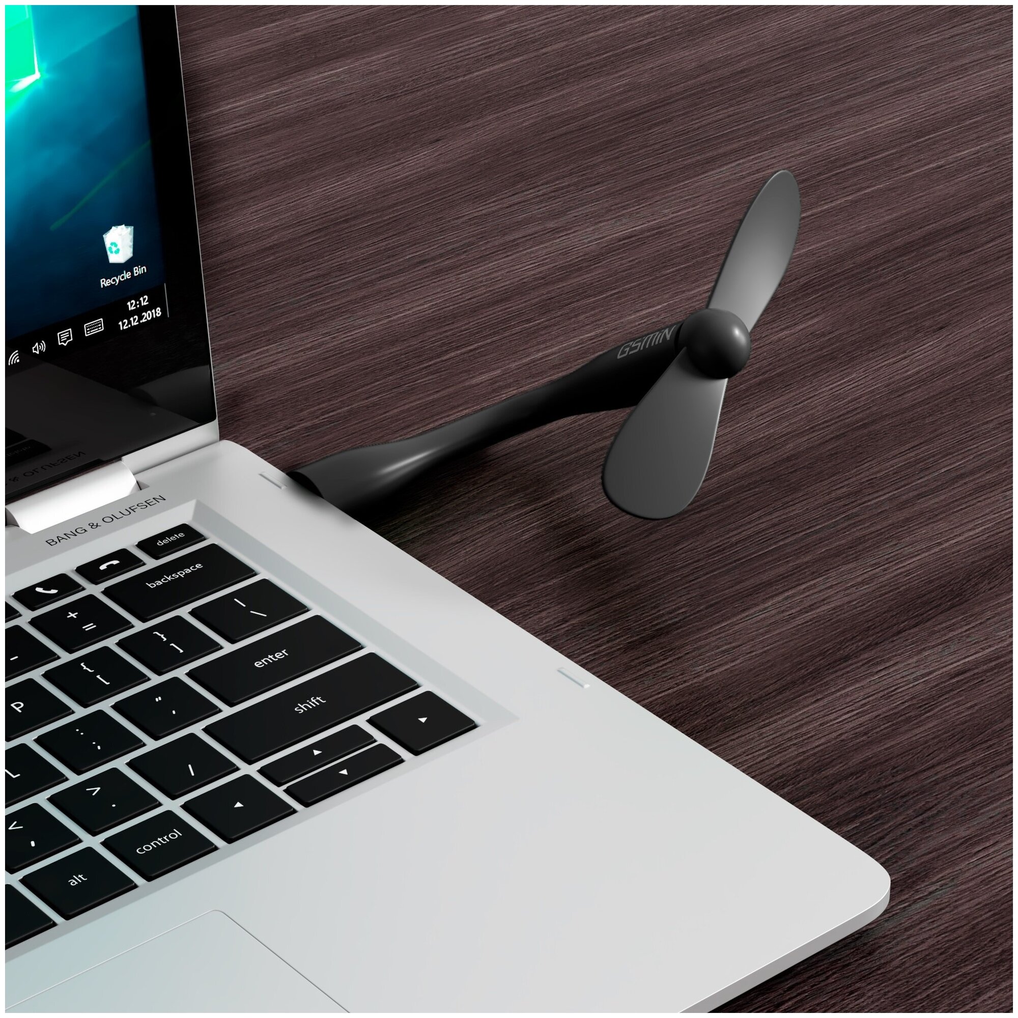 Компактный настольный мини USB вентилятор GSMIN Fruit гибкий портативный, работает от PowerBank, Ноутбука, Компьютера (Черный) - фотография № 6