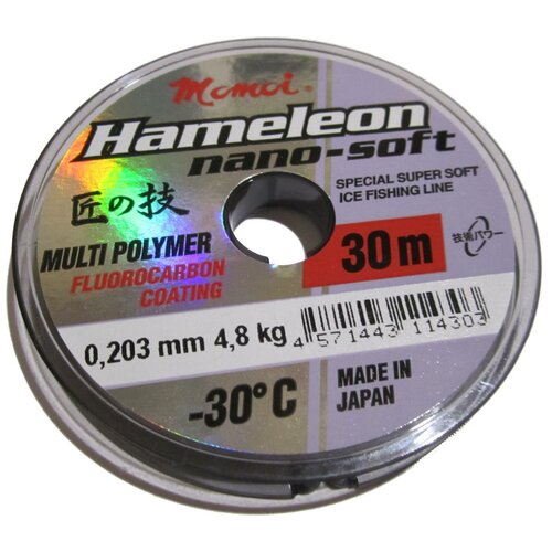 леска momoi hameleon winter 0 10мм 30м прозрачная Леска Momoi Hameleon Nano-Soft Winter 0,203мм 30м прозрачная