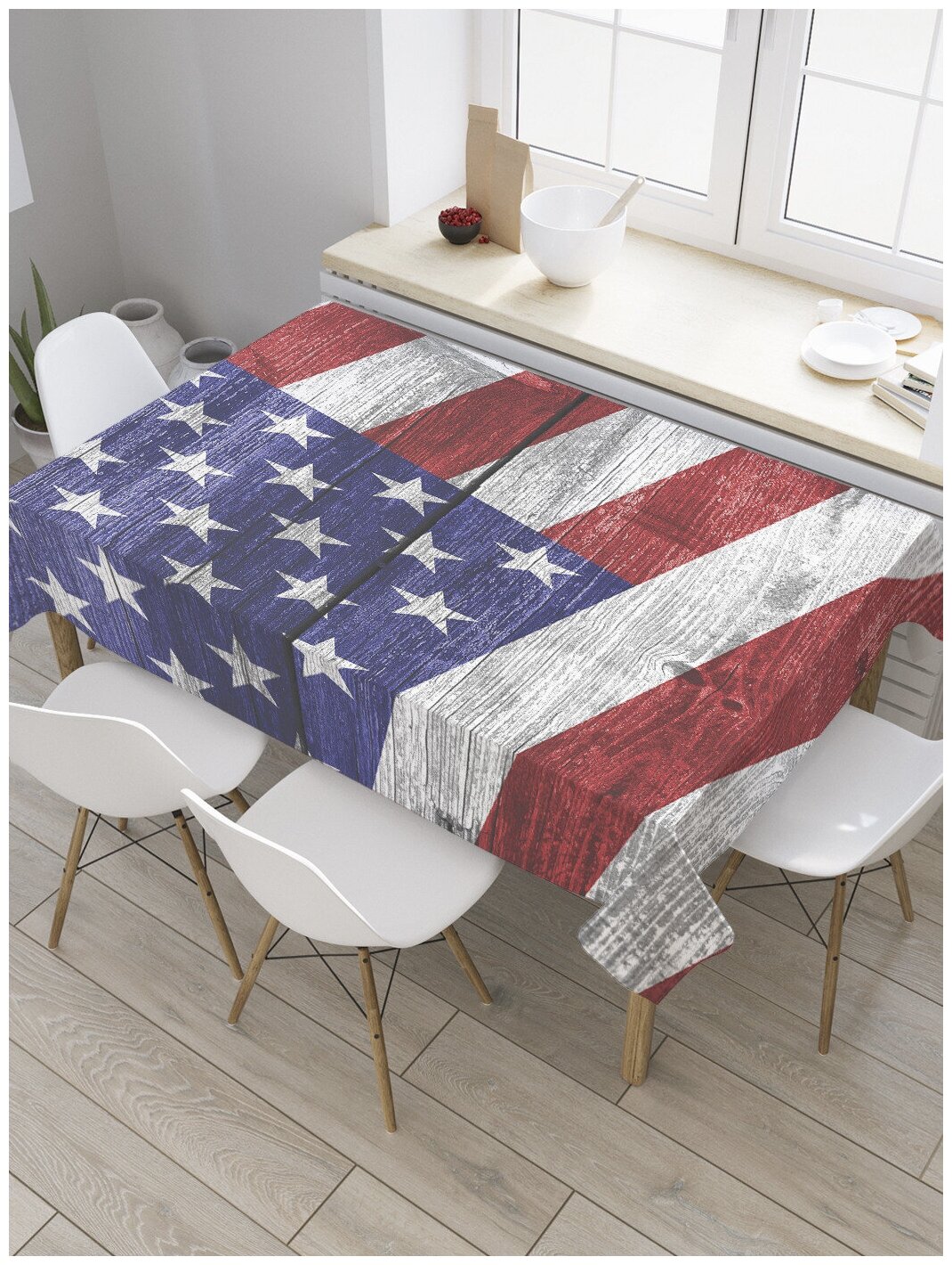Скатерть прямоугольная JoyArty "Флаг США на досках" из сатена, 180x145 см