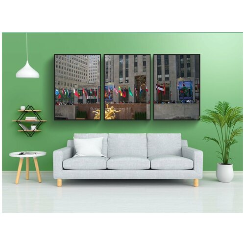 фото Набор модулных постеров для интерьера "нью-йорк, рокфеллеровский центр, флаги" 60x90 см. в тубусе, без рамки lotsprints