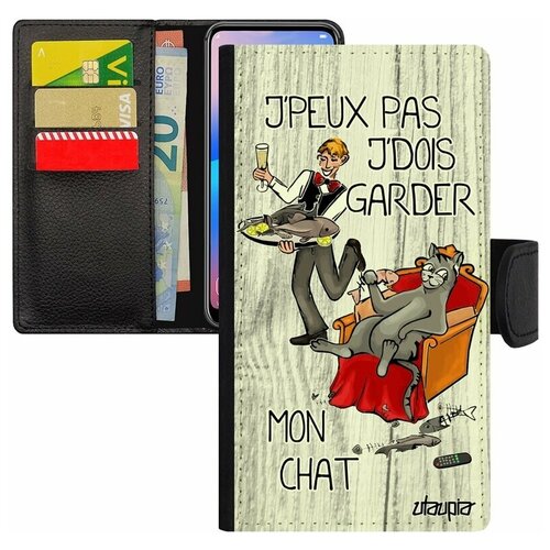 фото Чехол-книжка на телефон iphone 8 plus, "не могу - сижу с котом!" комикс шутка utaupia