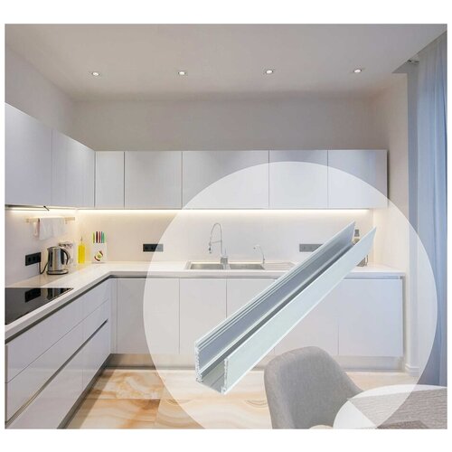 П-образный алюминиевый профиль для установки светодиодной ленты с матовым белым рассеивателем / Профиль для накладного монтажа LED ленты шириной до 8 мм / серебро / 2000х15х10 мм / IP44 / 2 заглушки /P8-30