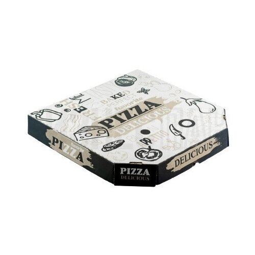 Коробка для пиццы 31*31*4,5 см бурая с рисунком Очень вкусная BLACK &WHITE, 25 шт