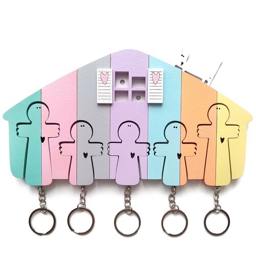 Ключница деревянная на пять ключей Хлэб Ангел пастель