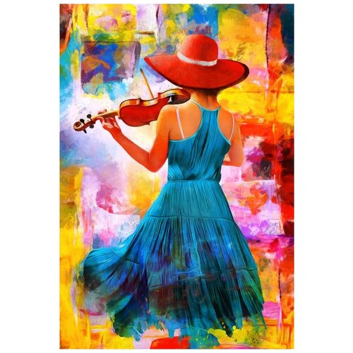 Фотообои Уютная стена Девушка со скрипкой на абстрактном фоне 180х270 см Виниловые Бесшовные (единым полотном)