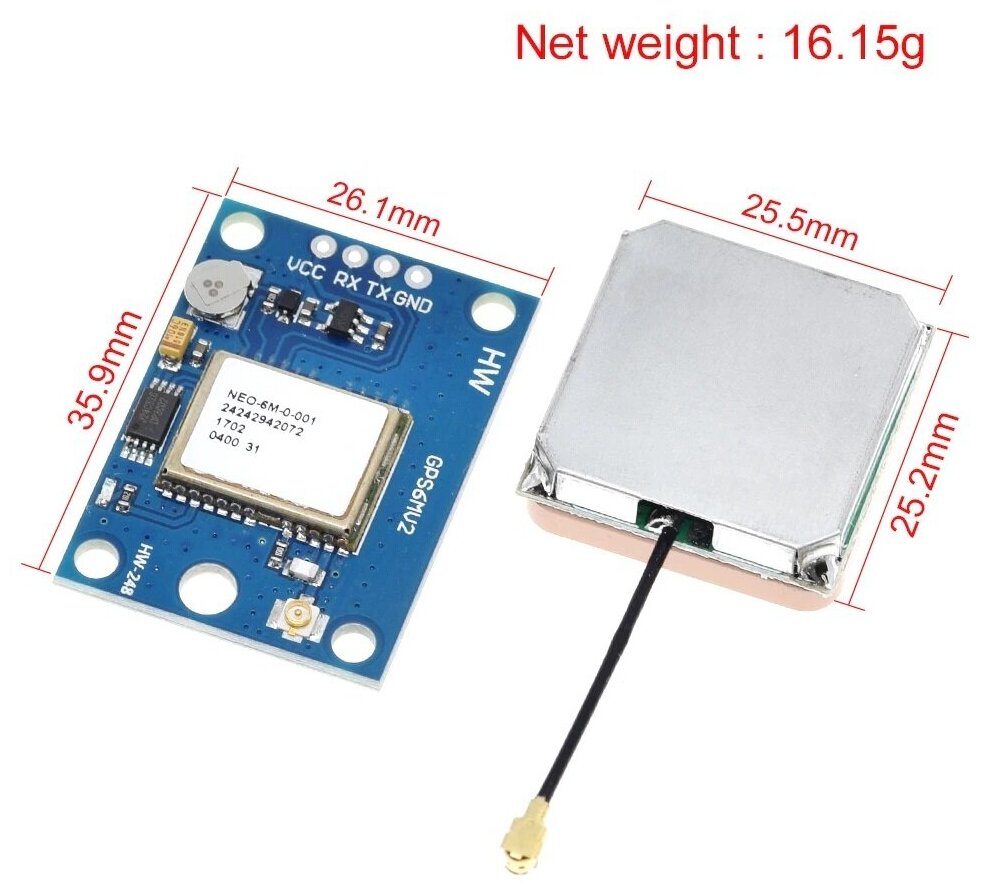 Модуль GPS NEO-6M с выносной антенной 25x25 / совместим с Arduino IDE Ардуино проекты