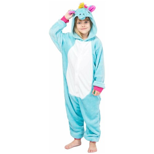 Костюм-пижама Кигуруми (Kigurumi) для детей Голубой Единорог (размер 130, рост 125-135)