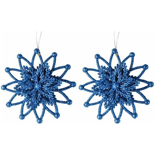 фото Декоративная подвеска todi "снежинка №5" пластик/набор из 2- х штук, цвет: синий (12х12 см