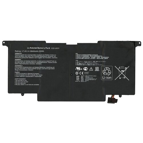 Аккумуляторная батарея для ноутбука Asus UX31A (C22-UX31) 7,4V 6840mAh kingsener new c22 ux31 laptop battery for asus zenbook ux31 ux31a ux31e ux31e dh72 c22 ux31 c23 ux31 7 4v 50wh 6840mah