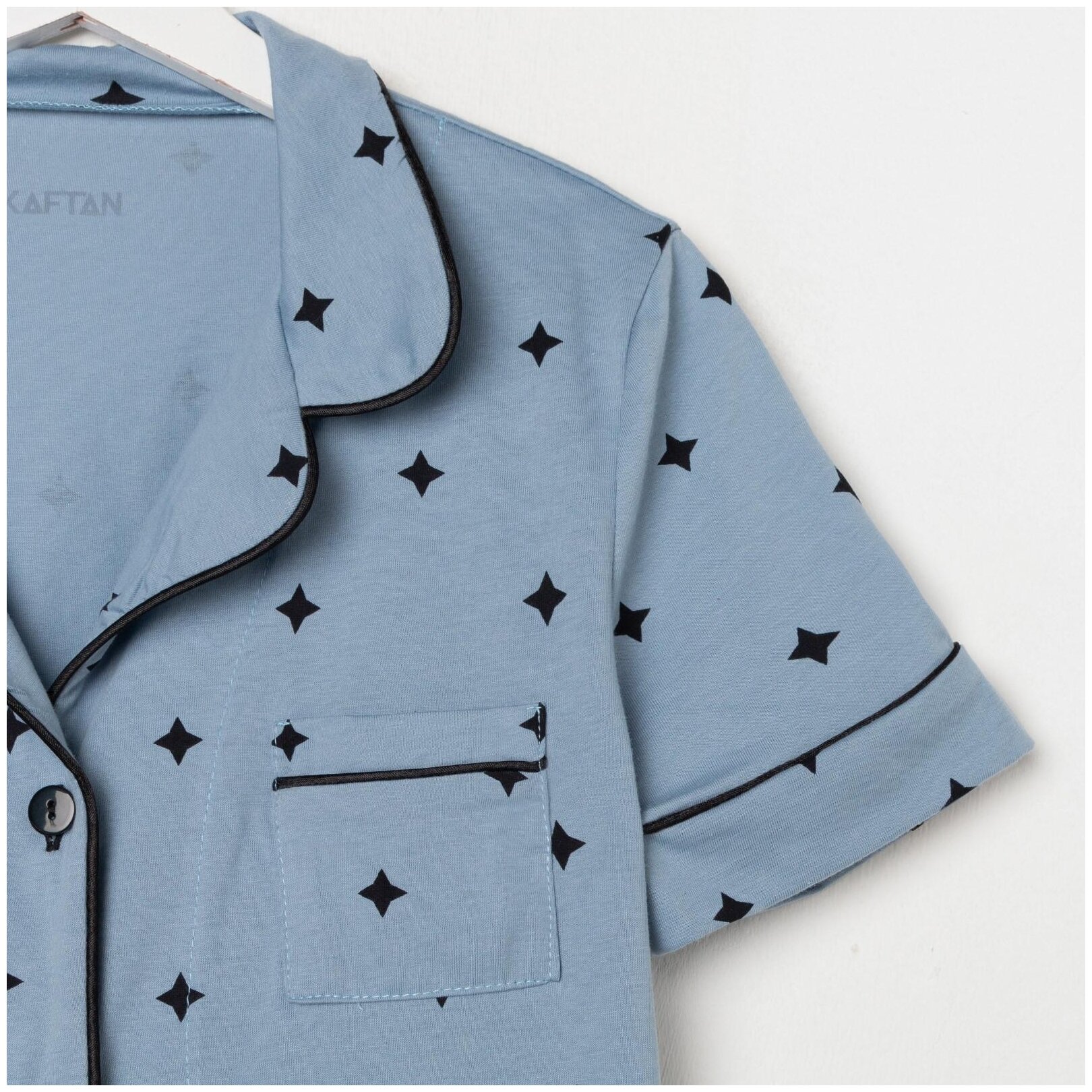 Пижама женская (рубашка и брюки) KAFTAN "Горох" цвет голубой, размер 40-42 - фотография № 4