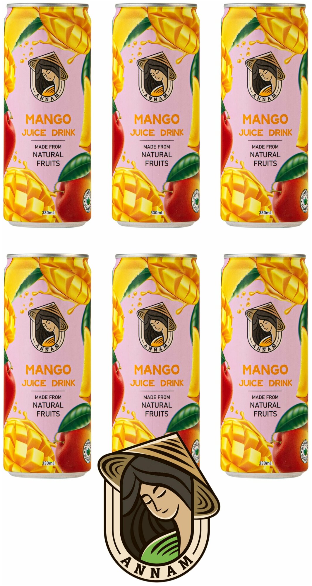 Напиток сокосодержащий Annam Mango ( Аннам Манго), без сахара, жестяная банка 0,33 литра (330 мл.) -6 штук - фотография № 1