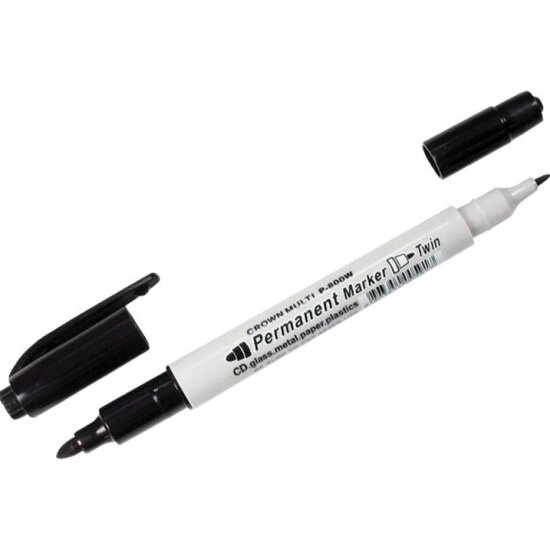 Маркер перманентный Crown двухсторонний черный пулевидный 2мм/1мм