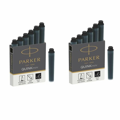 Parker Картридж чернильный для перьевой ручки Quink Short, 6штук, черный, 2 уп.