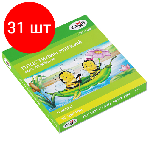 Комплект 31 шт, Пластилин восковой мягкий Гамма Пчелка, 10 цветов, 150г, со стеком, картон. упаковка комплект 7 шт пластилин восковой мягкий гамма пчелка 10 цветов 150г со стеком картон упаковка