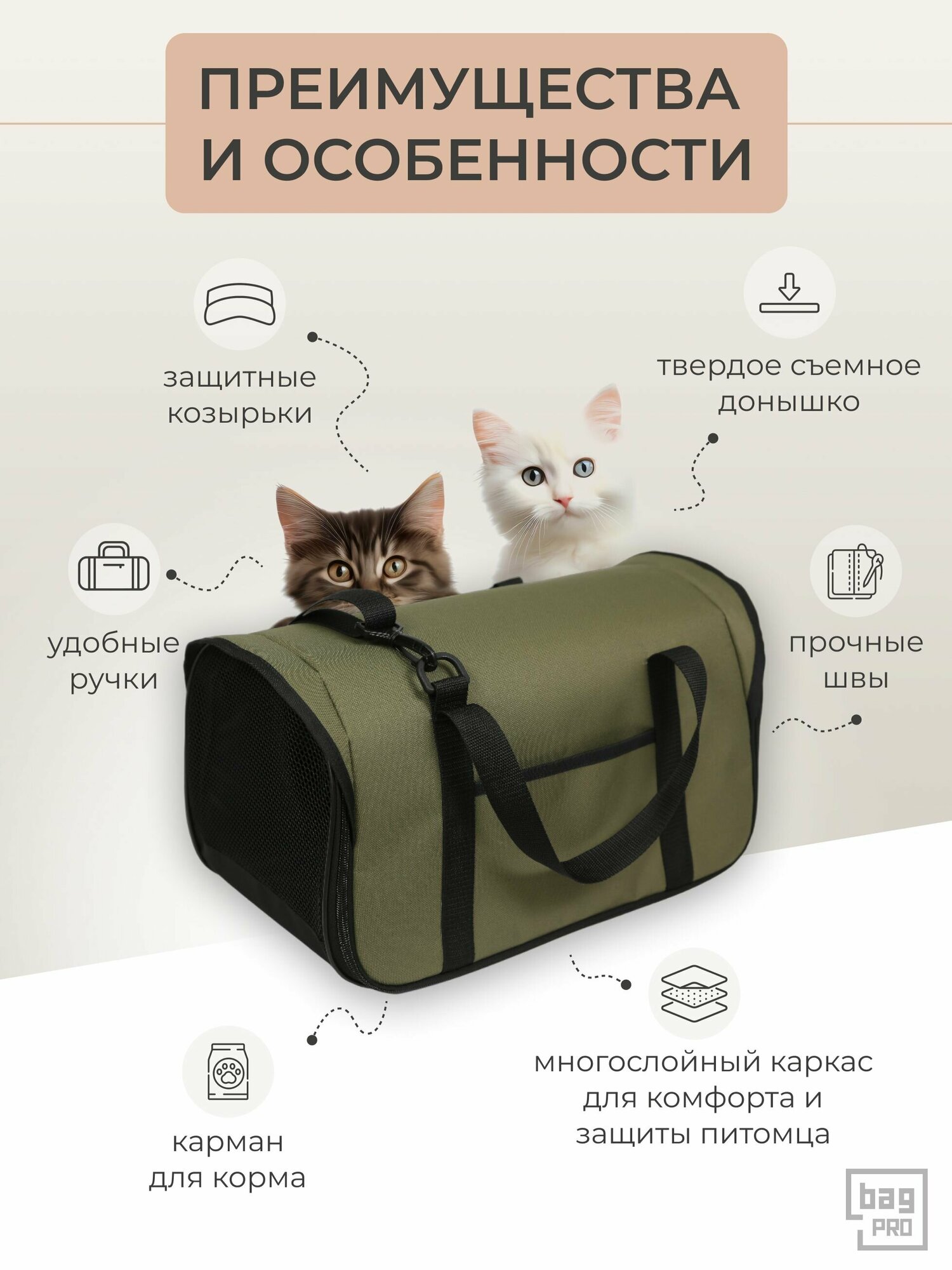 Переноска для кошек и собак мелких пород мягкая bagPRO - фотография № 3