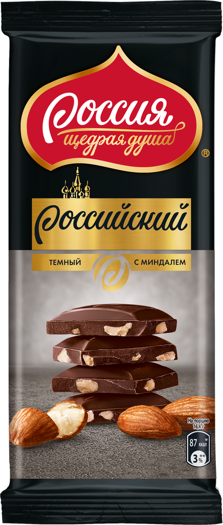 Шоколад темный россия щедрая душа Российский с миндалем, 82г