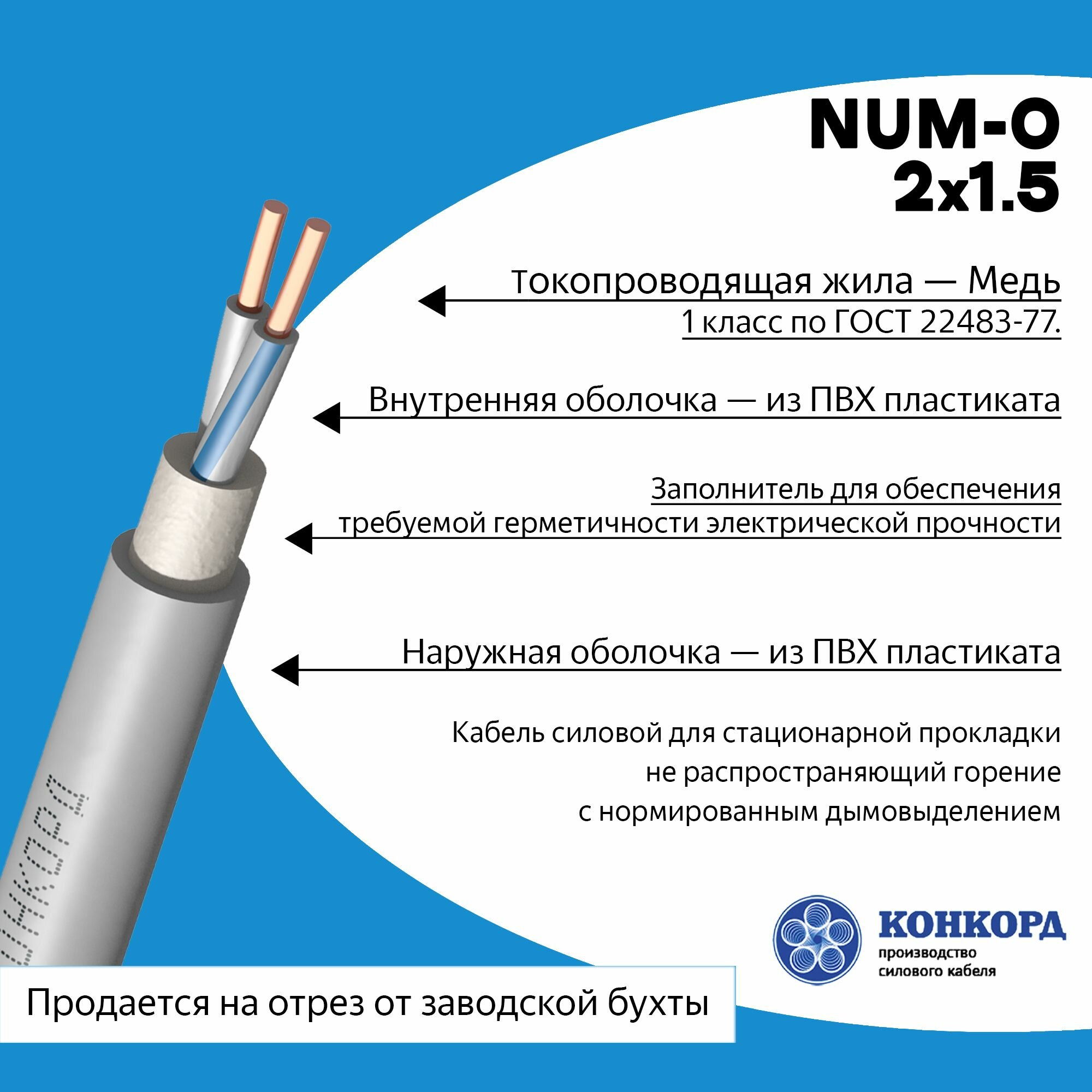 Электрический кабель NUM-O Конкорд 2х1.5 10метров - фотография № 2