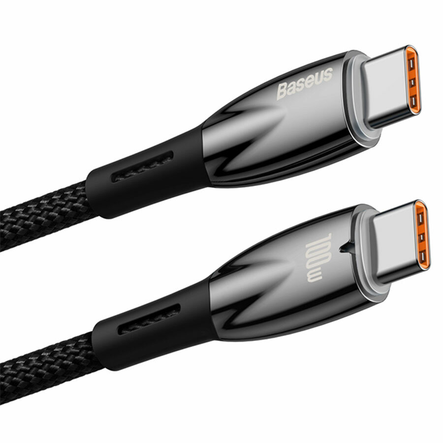 Кабель USB-C BASEUS Glimmer Series Type-C - Type-C, 6A, 100W, 2 м, черный — фото 1