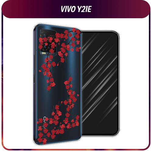 Силиконовый чехол на Vivo Y21e / Виво Y21e Красная сакура, прозрачный силиконовый чехол на vivo y21e виво y21e на счастье прозрачный