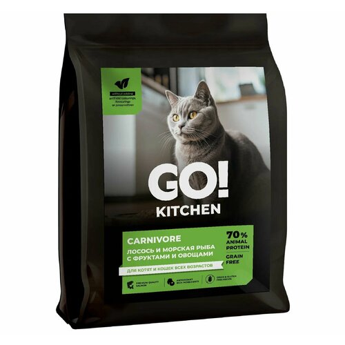 GO Kitchen Carnivore Grain Free - Беззерновой корм для котят и кошек с чувствительным пищеварением с лососем и морской рыбой 363 кг 3190₽