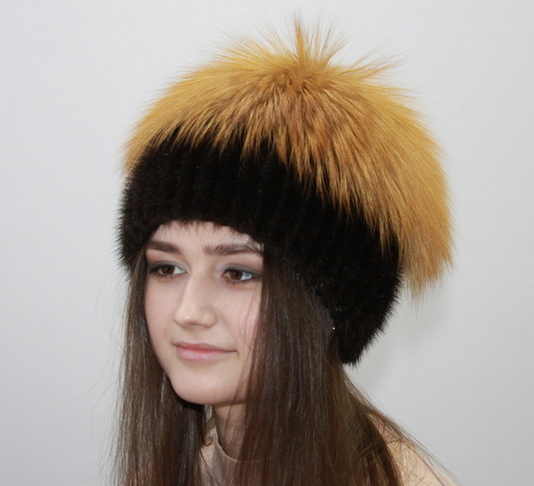 Шапка комбинированная с мехом лисы огневки, Бренд Мария для женщин