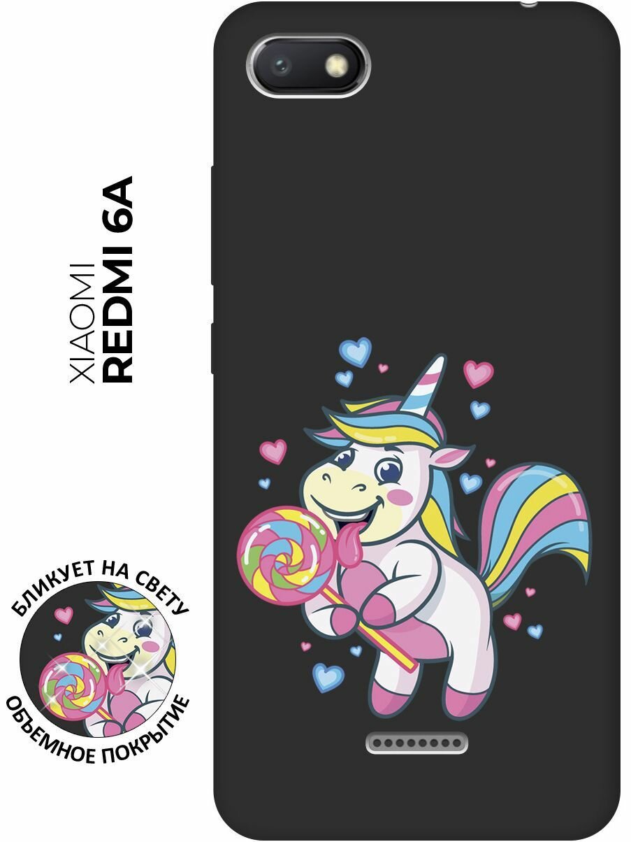 Матовый чехол Unicorn and candy для Xiaomi Redmi 6A / Сяоми Редми 6А с 3D эффектом черный