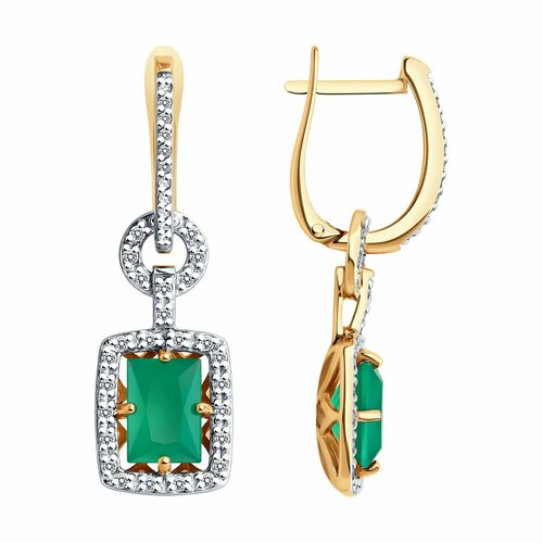 фото Серьги трансформеры diamant online, красное золото, 585 проба, агат, фианит, длина 3 см, , бирюзовый