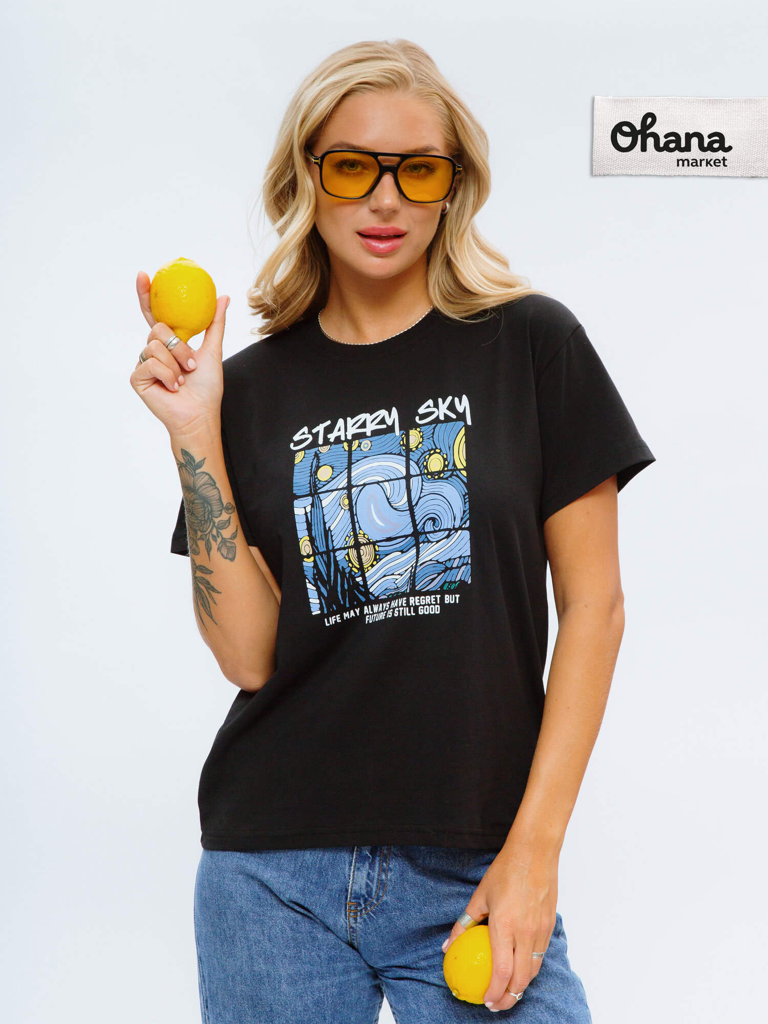 Футболка Ohana market женская базовая, размер 56, черный — фото 1