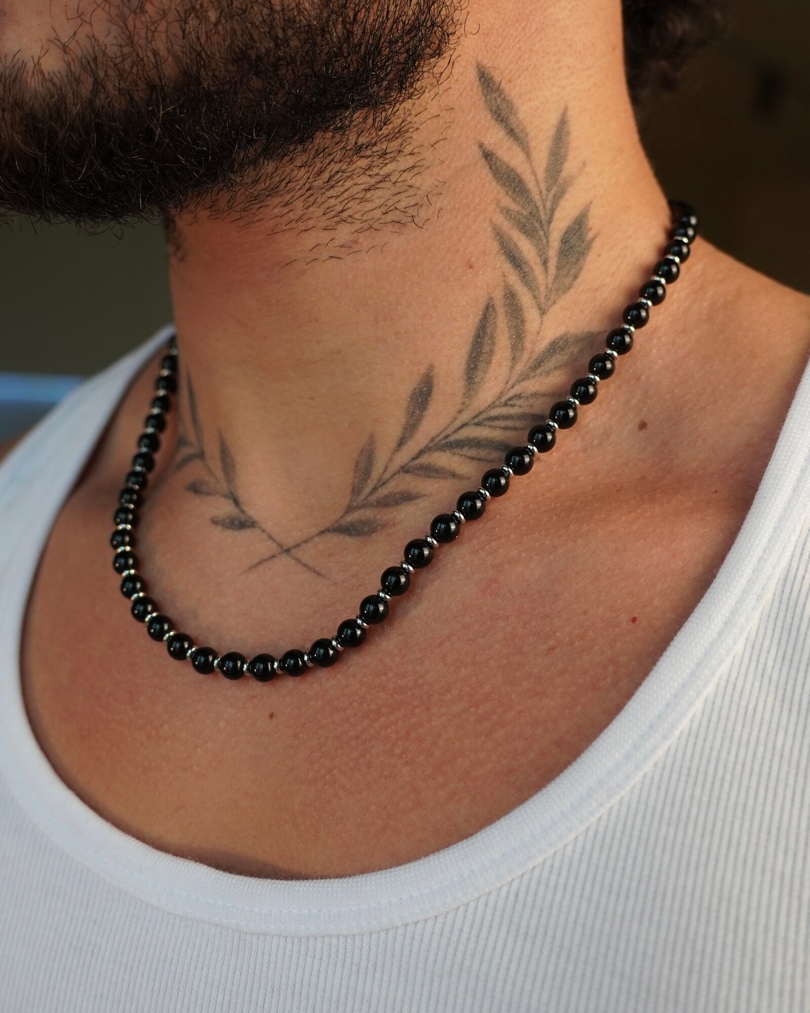 Чокер, агат, длина 70 см, черный