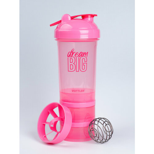 Шейкер спортивный с чашей под протеин VOTTLER 500 мл, 2 контейнера для спортивного питания розовый женский