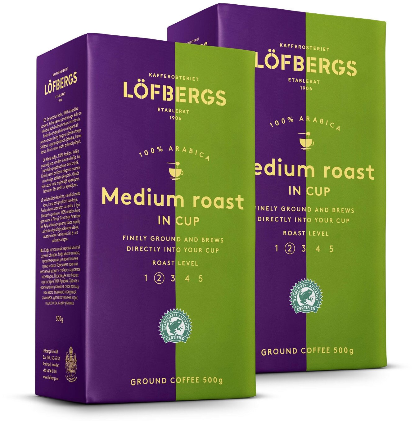 Кофе молотый Lofbergs Medium Roast in Cup (средней обжаки, для заваривания в чашке), 2x500г - фотография № 1