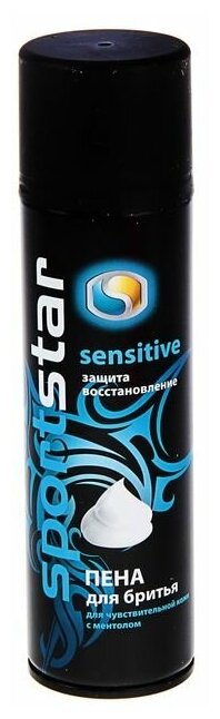 Пена для бритья Sport Star, Sensitive, для чувствительной кожи, с ментолом, 200 мл