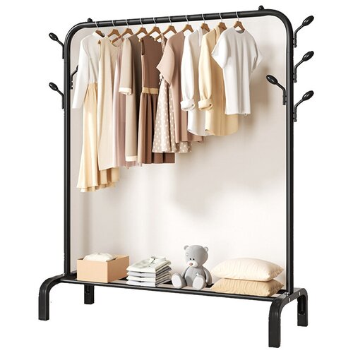 Вешалка напольная для одежды, вещей и обуви стальная, 1 полка, 1 перекладина, 7 крючков, 154х130х43 см, белая