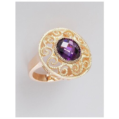фото Кольцо lotus jewelry, бижутерный сплав, золочение, аметист, размер 17, фиолетовый