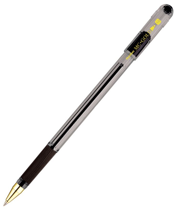 Ручка шариковая MunHwa "MC Gold" черная 10мм грип штрих-код 4 штуки